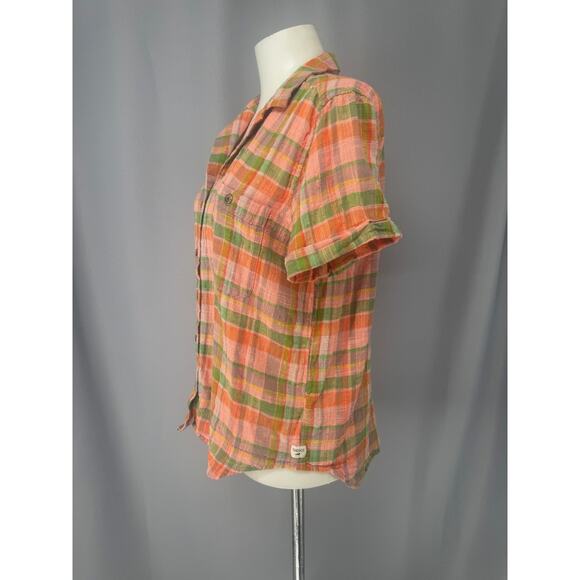 Toad&Co Camp Cove Shirt Womens Large Pink Green Plaid Organic Cotton - Picture 6 of 14